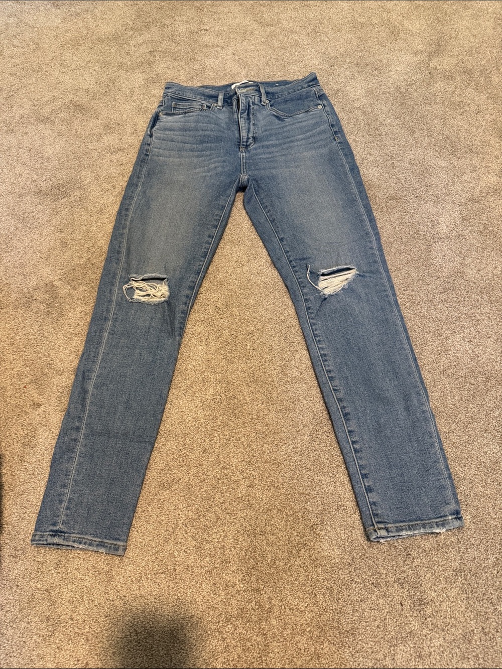 LOFT Straight-Leg Distressed Women's Jeans - Medium Blue